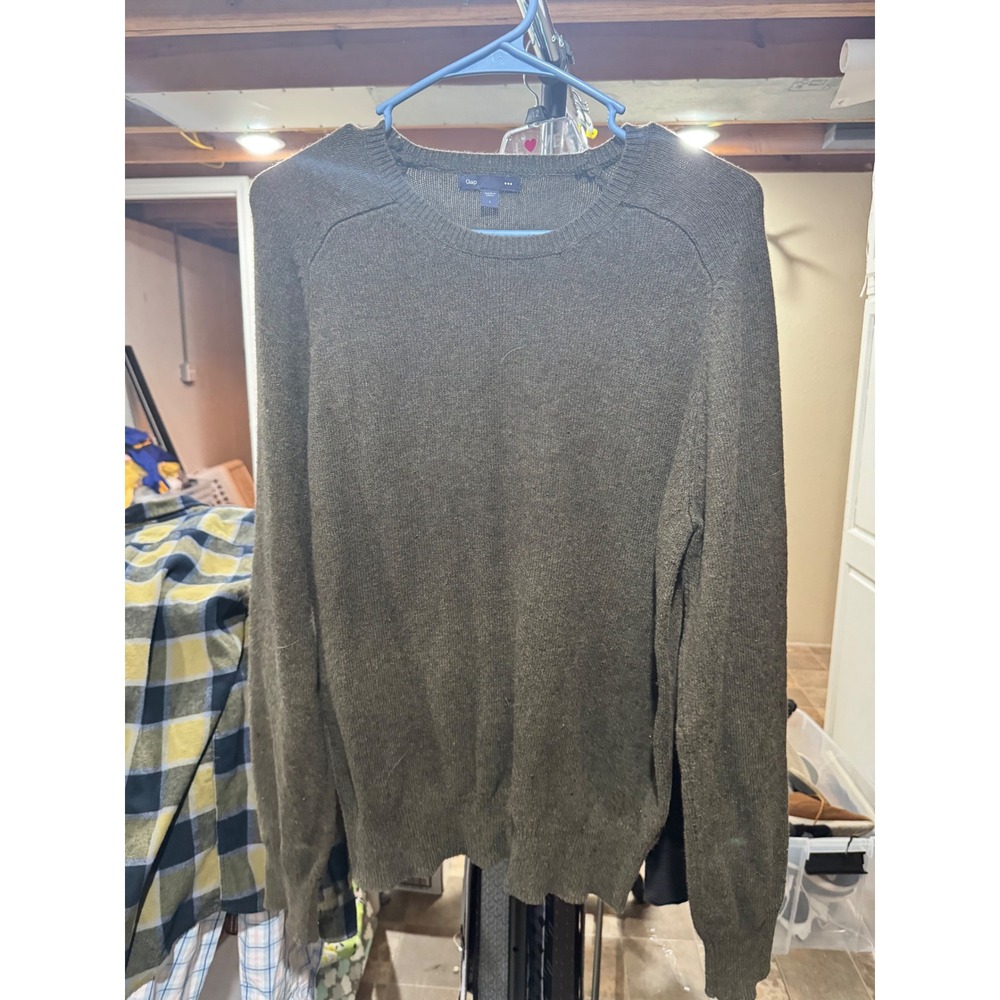 Gap Mens Olive Green Crewneck Sweater Long Sleeve Ribbed Knit Pullover Large